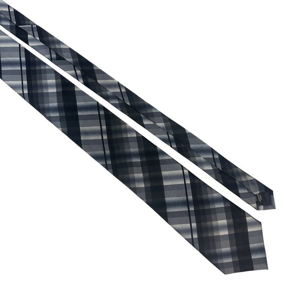 Structure Mens Plaid Silk Tie Black Gray Classic Neckwear Formal Made In China - Picture 1 of 5